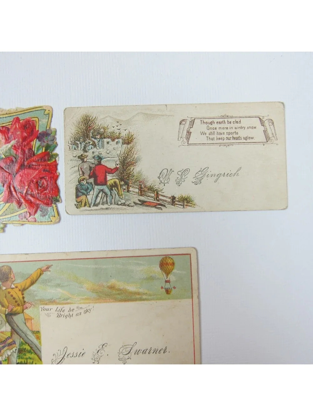 Antique Ephemera Lot 10 Victorian Calling Cards Dove Hot Air Balloon Christmas